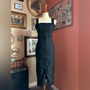 By Anthropologie Slim Square-Neck Ruffle Buttondown Dress